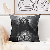 baratos Capa de almofada de férias-Capa de Almofada Decorativa de Páscoa Cruz Jesus 1PC Capa de Almofada Quadrada Macia para Quarto Sala de Estar Sofá Cadeira