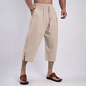 billiga Klassisk-Herr Capribyxor Shorts Linne Shorts Sommarshorts Beach Shorts Snörning Elastisk midja Slät Komfort Andningsfunktion Vadlängd Utomhus Dagligen Strand Mode Klassisk Stil Svart Rodnande Rosa