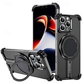 Недорогие Чехлы для iPhone-телефон Кейс для Назначение iPhone 16 Про Макс Плюс Айфон 15 Про Макс Плюс iPhone 14 13 12 Pro Max Plus Кейс на заднюю панель со стендом Магнитный Поддержка беспроводной зарядки Ретро Металл