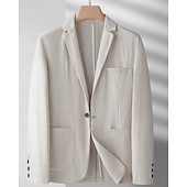 お買い得  メンズクラシックブレザー-男性用 リネンブレザー ブレザー バケーション 祝日 ウェディングパーティー ファッション ライトウェイト 春 &amp; 秋 ポリエステル リネン 平織り ポケット ボタン 快適 シングルブレスト 一つボタン ブレザー ブラック バーガンディー ダークネイビー アーミーグリーン