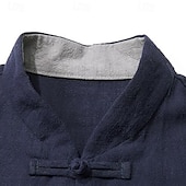 economico Casual da lavoro-Per uomo Camicia camicia di lino Maglietta informale Camicia con bottoni Camicia di cotone Liscio Da mare Hawaiano Nero Blu marino Cachi Manica lunga A fascia Primavera Abbigliamento Tasca frontale