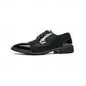 economico Formale-scarpe oxford da uomo in pied de poule bianco e nero con dettagli in vernice, elegante design con lacci per eventi formali alla moda