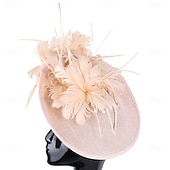 baratos Capacete de Casamento-Peça para Cabeça Sinamay Casamento Festa de Noite Elegante Casamento Com Penas Capacete Chapéu