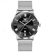cheap Quartz Watches-OLEVS 5623 Mens Watch Simple Leisure Roman Scale Date Dial Stainless steel Waterproof Quartz Watch Rose Black