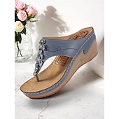 cheap Comfort Sandals-Women&#039;s Flip-Flop Wedge Sandals with Massage Footbed – Floral Bohemian Thong Slippers for Casual Summer, Beach and Outdoor Comfort