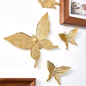 economico sculture murali-Decorazione da parete a forma di farfalla dorata da 4 pezzi, ornamento da appendere in resina ABS fatto a mano, elegante decorazione da parete a forma di farfalla 3D per soggiorno, camera da letto,