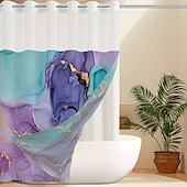 رخيصةأون ستائر الدوش-No Hook Shower Curtain 180cm*180cm(70&quot;*70&quot;) Leaves Pattern Snap-In Fabric Liner Sheer Top Window Waterproof Double-Layer Bathtub Curtain