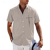 preiswerte Herrenhemd zum Knöpfen-Herren Sommerhemd Freizeithemd Strandhemd Knopfhemd Schwarz Blau Grün Kaki Grau Kurzarm Muster Glaube Revers Urlaub Hawaiianisch Bekleidung Polyester Mode Lässig Bequem