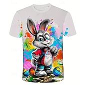 tanie 3D zwierzęta dla chłopca-Dla chłopców 3D Zając Podkoszulek T-shirt Krótki rękaw Lato Wiosna Moda Podstawowy Dzieci 4-12 lat Półgolf Na zewnątrz Codzienny Regularny
