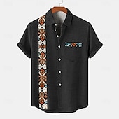 cheap Classic-Men&#039;s Shirt Linen Shirt Summer Shirt Beach Shirt Plaid Vacation Holiday Black Green Khaki Gray Short Sleeve Collar Summer Clothing Apparel