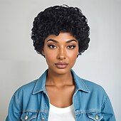 voordelige Topkwaliteit pruiken-Synthetische pruiken Springerige krullen Krullend weefsel Bobkapsel Asymmetrisch kapsel Machinegemaakt Pruik 25.4 cm A1 Synthetisch haar Dames Modieus ontwerp Klassiek Comfortabel Zwart