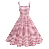 preiswerte Kleider-Retro Vintage 1950er Kleid Swing-Kleid Karomuster Damen Karneval Maskerade Alltagskleidung Junggesellinnenabschiedsparty Erwachsene Kleid Abschlussballkleider
