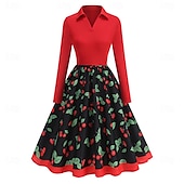 olcso Ruhák-Retró 1950-es Rockabilly Ruhák Swing ruha Cseresznye Női Farsang Álarcos mulatság Hétköznapi viselet Felnőttek Ruha Hazatérő ruhák