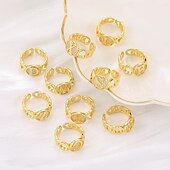 voordelige Geschenken-gepersonaliseerde letterring, cadeau voor moeder, 18k vergulde koperen ring, glad hartontwerp, verstelbare open band met zirkoon, stijlvolle en veelzijdige sieraden voor vrouwen