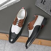abordables Officiel-Chaussures richelieu à bout golf tricolores pour hommes en noir, blanc et marron, chaussures de spectateur en cuir d&#039;inspiration Gatsby pour fêtes vintage, mariages et soirées formelles