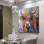 preiswerte Tiergemälde-abstraktes Kuh-Kunstwerk, Ölgemälde, handgefertigtes Kuh-Gemälde auf Leinwand, extragroße abstrakte Kunst, übergroßes strukturiertes Tiergemälde, Tierkunstgemälde, großes Leinwand-Wandbild zur