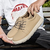 abordables Baskets-Baskets décontractées en cuir beige pour homme avec design à lacets - parfaites pour le confort au quotidien et les activités de loisirs