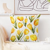 cheap Floral &amp; Plants Style-Floral Tulips Decorative Toss Pillows Cover 1PC Soft Square Couch Cushion Case Pillowcase for Bedroom Livingroom Sofa Chair Spring Summer