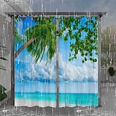 billige Vanntette gardiner-vanntett utendørs gardin privatliv, skyve terrasse strand gardin gardiner, pergola gardiner grommet for lysthus, balkong, veranda, fest, hotell, 1 panel