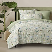 baratos 100% algodão-Capa de Edredom Floral Romântica Tamanho Duplo Conjunto de Cama Conjuntos de Cama Capa de Colcha Macia e Leve com 2 Cases de Almofada para Verão Primavera
