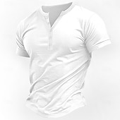 levne Ležérní tričko Henley-Pánské Tričko Tričko Henley Tričko Top Krátké rukávy Bez vzoru Módní Základní Knoflíky Do V Dovolená ulice Jdeme ven Léto Bílá Námořnická modř Hnědá Tričko Henley