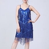 cheap Practice Dresses-Latin Dance Dress Tassel Pure Color Splicing Women's Performance Training Sleeveless High Polyester