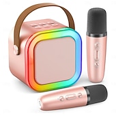 abordables Microphones-Mini machine de karaoké portable Bluetooth, mini microphone de karaoké, haut-parleur de chant avec 2 micros sans fil et lumière pour tous les smartphones