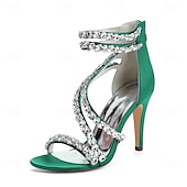 economico Sandali Eleganti-sandali con tacco alto e cinturino in strass bianchi da donna – eleganti scarpe da sposa per cocktail party