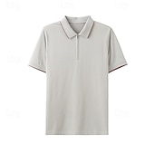 ieftine Polo clasic pentru bărbați-Pulover polo tricotat pentru bărbați, din amestec de mătase și bumbac, stil business casual, cu rever, mânecă scurtă, formal, cu fermoar, în blocuri de culori, vară, negru, albastru, gri
