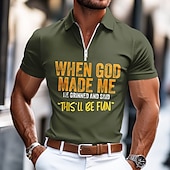 cheap Men&#039;s Fun Text Polo-Men&#039;s Text / Number Zip Polo Short Sleeve Turndown Casual Daily Outdoor Athleisure Casual Daily Zipper Summer Deep Green Robin&#039;s Egg Blue ash-colored