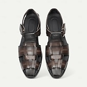 cheap Premium Leather Sandals-Luxury Men&#039;s Brown Leather Fisherman Sandals - Elegant Dress Footwear with Woven Straps