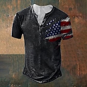 voordelige Vlag-Voor heren Grafische prints Amerikaanse vlag Nationale vlag T-shirt Henley-shirt Korte mouw Sport Modieus Ontwerper Buiten Straat Dagelijks Zomer Zwart Blauw Grijs Henley Henley-T-shirt