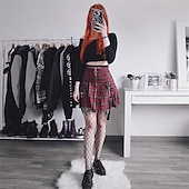 זול תחתונים-רטרו\וינטאג' פאנק &amp; גותיות שנות ה-80 מיני חצאיות כוכב פופ כִּסֵא נַדנֵדָה מותן גבוה משובץ דמקה תחפושות בגדי ריקוד נשים האלווין (ליל כל הקדושים) קרנבל מפלגה מבוגרים חצאית אביב קיץ