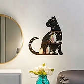 ieftine Lumânări &amp; Suport de Lumânări-Raft de perete cu siluetă de pisică neagră cu accente aurii – afișaj suspendat din lemn boho pentru cristale, lumânări și decor – suport drăguț montat pe perete cu pisicuță pentru sufragerie, dormitor
