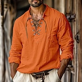 cheap Tops-Retro Vintage Medieval Renaissance Shirt Pirate Viking Solid Color Men&#039;s Pirate Halloween Carnival Vacation Casual Daily LARP Adults&#039; Shirt Spring &amp; Summer