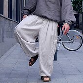 billiga Retro-Herr Linne Byxor Långbyxor Sommarbyxor Elastisk midja Flikficka Slät Komfort Andningsfunktion Semester Dagligen Helgdag Hawaiisk Grå