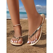 economico Infradito da Vacanza-infradito da donna con cinturino metallico – sandali da spiaggia minimalisti con suola ammortizzata, stile estivo casual per le vacanze, la piscina e l&#039;uso quotidiano