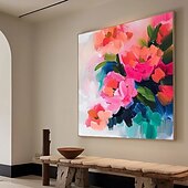 abordables Peintures fleurs/botaniques-peinture de fleurs sauvages peinte à la main texture 3D peinture de fleurs en fleurs toile extra large taille flore peinture à l&#039;huile art mural peinture botanique art mural décor art rose paysage