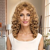 abordables Perruques de fête-Perruque Synthétique Ondulé Tissage bouclé Coupe Asymétrique Avec queue de cheval Fabriqué à la Machine Perruque 20 pouces A1 Cheveux synthétiques Femmes Classique Confortable Dégradé de couleur Blond