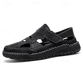 voordelige Buitensandalen-Bruine kunstleren outdoor sportsandalen voor heren met ademende perforaties en duurzame grip voor wandelen en trekking