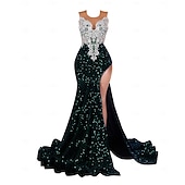 cheap Evening Dresses-Mermaid / Trumpet Evening Gown Elegant Dress Formal Court Train Sleeveless Crew Neck Sequined with Sequin