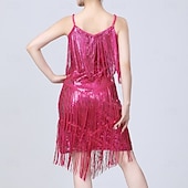 cheap Practice Dresses-Latin Dance Dress Tassel Pure Color Splicing Women's Performance Training Sleeveless High Polyester