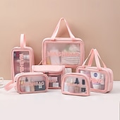 cheap Luggage &amp; Travel Storage-Makeup Bag Transparent Large Capacity, Waterproof Travel Toiletry Bag for Women, Portable Handheld Cosmetic Organizer