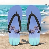 billige Grafiske utskriftssko-unisex tropiske solnedgangsflip flops – livlige strandsandaler med palmetretrykk for sommer-, basseng- og ferieklær