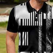baratos Polo Masculino Color Block-Homens Bloco de cor Pólo Manga Curta Camisas polo Camisas de colarinho Casual Escola Ao ar livre Roupa Diária Home Wear Botões Impressão 3D Verão Primavera Outono Preto