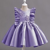 preiswerte Partykleider-Kleinkind Mädchen Partykleid Blumen Ärmellos Hochzeit Party Gerafft Reißverschluss Knotenbinde Niedlich Prinzessin Polyester Knielang Partykleid Sommer Frühling Herbst 4-7 Jahre Weiß Champagner