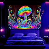 رخيصةأون Tapestries Blacklight-صورة جدارية تتألق تحت ضوء الأسود تتلألأ في الظلام حفلة متفاعلة مع الأشعة فوق البنفسجية مشهد ضبابي فطريات طبيعية صورة جدارية معلقة لغرفة المعيشة غرفة النوم