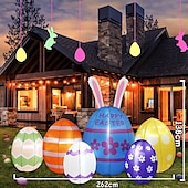 baratos Luzes de paisagem-molde de ar inflável de páscoa, 2,6 m de largura, com 6 ovos de páscoa fofos e luzes embutidas – luzes decorativas iluminadas para ambientes internos, pátios, jardins, gramados, festas e atmosferas