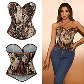 tanie gorset-Rokoko Gorset na biust Bal maskowy Gorset na biust Cosplay Żakard Wyszczuplenie brzucha Push Up Żakard Strój na bal maskowy Damskie Królewski Bal maskowy Impreza Karnawał w Wenecji Dla dorosłych
