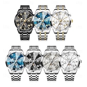 baratos Relógios Quartz-Relógio Masculino OLEVS 3675 Original Relógio de Negócios Masculino Espelho HD em Forma de Losango À Prova D&#039;Água Relógio de Cronometragem Fase Lunar Top Luxo Relógio Masculino Fashion